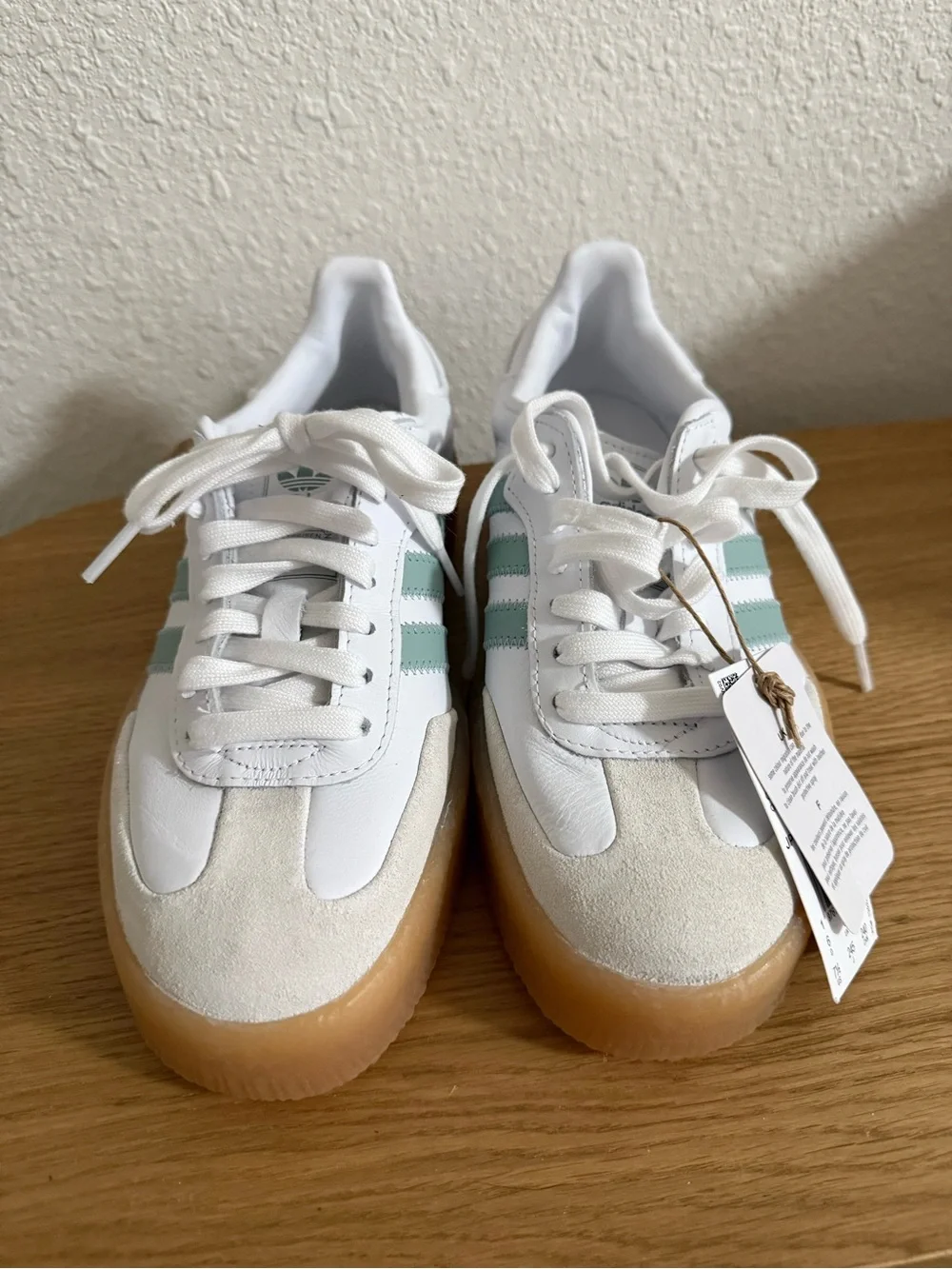 adidas Sambae W White Sneakers with Mint Green Stripes and Gum Sole - Picture 2 of 4